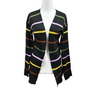 Aster Black Multicolor Striped Open Front Cardigan Sz S